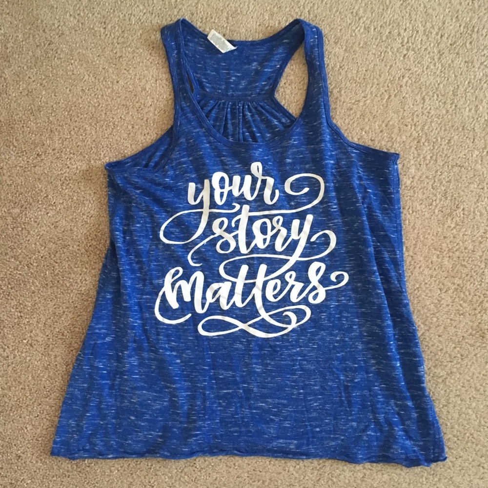 “Your story matters” blue Bella racerback tank